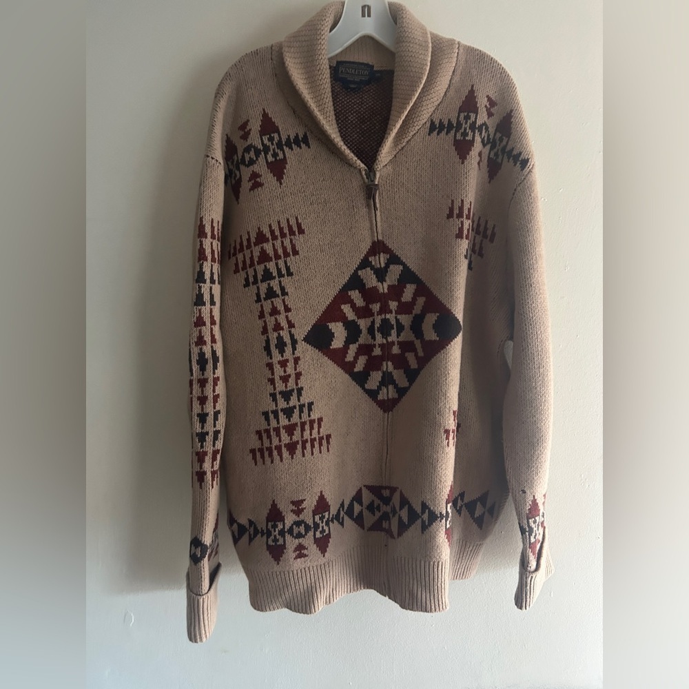 Men’s Pendleton Cardigan Sweater - 100% Lambswool Aztec Cowichan XXL